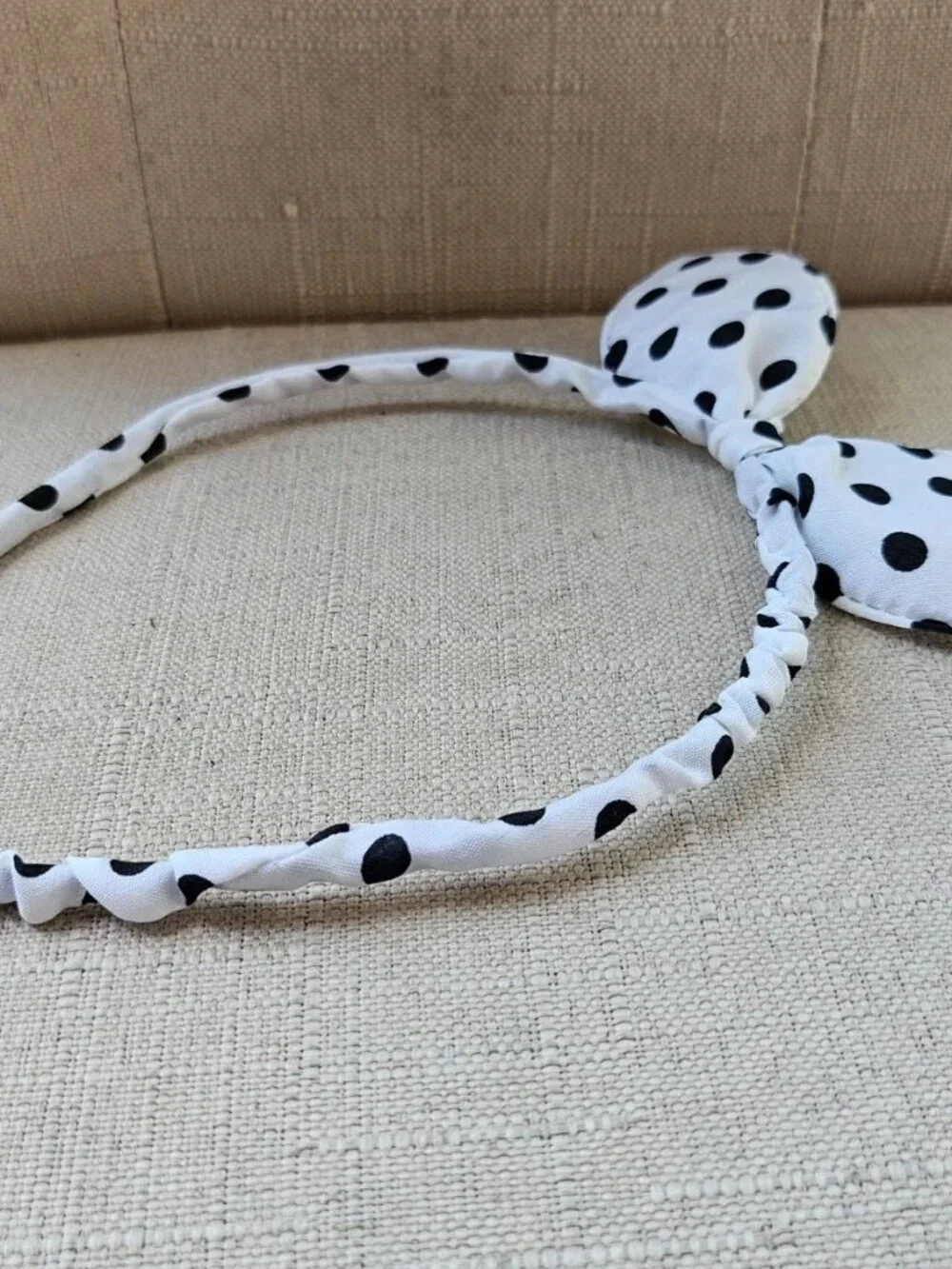 Girl Headband Black Polka Dots White Hair Catcher Bunny Ear Head Band